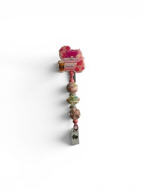 Pink Beaded Designer Logo Badge Reel